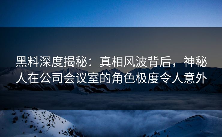黑料深度揭秘：真相风波背后，神秘人在公司会议室的角色极度令人意外